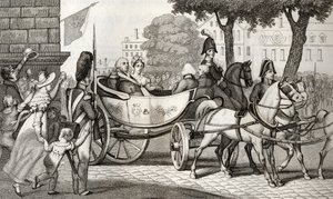 路易十八（1755-1824）于1814年恢复进入巴黎，来自科拉特的“法国历史”，出版于1840年 作者 法语学校