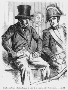 Lucien de Rubempre和Vautrin在1867年出版的Honore de Balzac的Splendors和Miseres of Courtesans中被捕 作者 法语学校