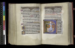 MS 300 f.197v-198r，三位一体的选举权，来自法国伊莎贝拉的诗篇和小时，巴黎，c.1265-70（羊皮纸上的钢笔和墨水和蛋彩画） 作者 法语学校