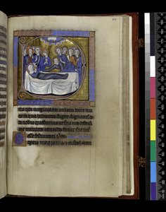MS 300 f.281r，为假设收集、布道和课程，来自法国伊莎贝拉的诗篇和时间，巴黎，c.1265-70（羊皮纸上的钢笔和墨水和蛋彩画） 作者 法语学校