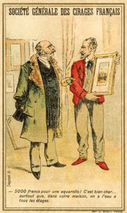 男人与艺术家讨价还价水彩画的价格 (chromolitho) 作者 法语学校