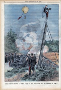 1906 年 8 月 26 日在“Le Petit Parisien”中使用 Gugumus 梯子在朗格勒进行机动和观察，以测试枪支的射击（雕刻） 作者 法语学校