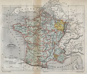 Map of France on the death of Louis XIV in 1715 - Plan de La france a la mort de Louis XIV en 1715 - engraving in “” Histoire de France” by Victor Duruy (1811-1894) - 1882 作者 法语学校