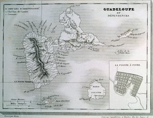 Map of Guadeloupe and its dependencies. Engraving of the 19th century. Chartres, Museum of Fine Arts 作者 法语学校