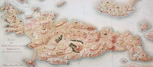 1780年至1881年法国军队按照Jean-Baptiste de Vimeur（1725-1807）的命令占领罗得岛时的罗钦岛地图