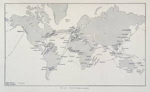 全球海底电缆地图 - 在 G. Davy 的“通过电力”中 作者 法语学校