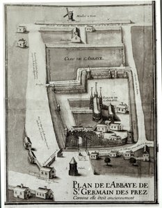 1713年Saint-Germain-des-Pres修道院地图（纸上水墨和水粉） 作者 法语学校