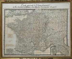 法兰西帝国（第一帝国）地图，由圣德尼荣誉军团帝国之家的学生刺绣。1809 年的刺绣图。艾克斯岛，拿破仑博物馆 作者 法语学校