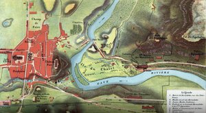 1877年的卢尔德国家地图：它显示了贝尔纳黛特-苏比鲁斯的房子、她可能见到圣母的山洞、以及大教堂、加尔默罗会和本笃会的修道院和主教宫的位置。高皮伦 作者 法语学校
