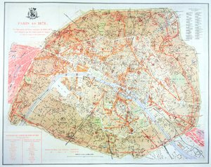 地图显示1871年1854年至1871年巴黎奥斯曼发展期间的工作范围