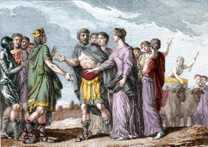 法兰克国王克洛维一世（481-511）与克洛蒂尔德（Sainte Clothilde，约475-545）（王后）在493年结婚。18世纪的雕版画。 作者 法语学校