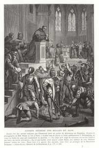 马丁路德撕毁教皇公牛，德国威滕伯格，1520年 作者 法语学校