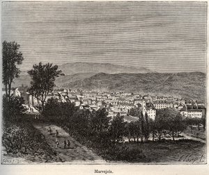 Marvejols - Lozere - Languedoc-Roussillon - 在V.-A. Malt-Brown的 "La France illustree: geographie, histoire, administration statistique "中的雕刻，1884。 作者 法语学校