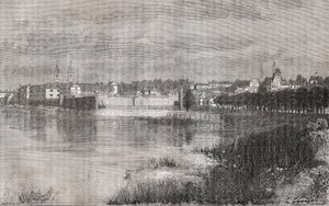梅隆-法兰西岛--在V.A. Malt-Brown的 "La France illustree: geographie, histoire, administration statistique "中的雕版画。 作者 法语学校