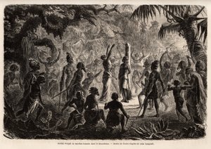 Meriah Pujah or human sacrifice, Khondistan (English Indies). Drawing by Fuchs, to illustrate Major John Campbell