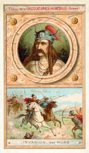 Merovech, king of the Salian Franks, and the invasion of the Huns, 451 (chromolitho) 作者 法语学校