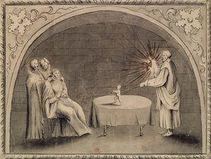 Michel de Nostradame（1503-66）和Catherine de Medici（1519-89）1559（笔和墨水在纸上洗） 作者 法语学校