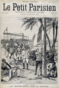 马尚任务：在尼罗河上游登陆--1898年10月2日的《小巴黎人》中（雕刻）。 作者 法语学校
