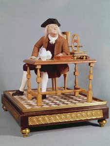 本杰明富兰克林（1706-90）的模特在他的餐桌上，18世纪晚期 作者 法语学校