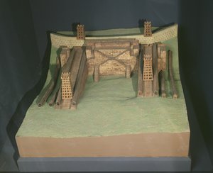 公元前52年在Avaricum（布尔日）前面的Julius Caesar（公元前101-44）的建筑模型 作者 法语学校