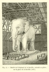 巴士底狱的大象的模型，在石膏上执行，在巴士底广场，1830年 作者 法语学校