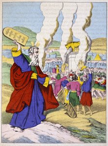 莫伊斯在金牛犊之前打破了法律规则——在“莫伊斯的生活”中，编辑。 奥利维尔皮诺，埃皮纳勒，19 世纪末 作者 法语学校