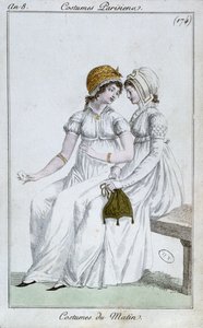 早晨服饰，来自Costumes Parisiens的时装板，1800 作者 法语学校