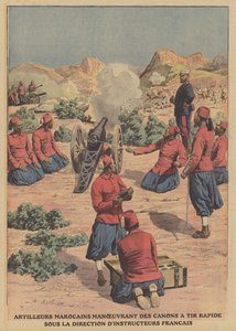 摩洛哥炮兵在法国军事教官的指导下发射速射炮（彩色平印）。 作者 法语学校
