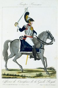 皇家卫队胸甲骑兵的骑兵，来自Troupes Francaises，酒吧。 chez Basset，Paris，c.1790 作者 法语学校