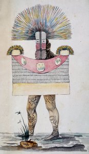 大溪地的丧服或帕拉伊，儒勒-路易-勒让的水彩画，基于《环球航行》。 作者 法语学校