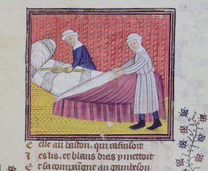 1130女士，8300贞洁和贫穷的床铺，来自Guillaume de Digulleville的Le Roman des Trois Pelerinages 作者 法语学校