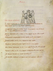 1175 f.59r女性购买鸡蛋，来自Vieil Rentier dAudenarde，1291-1302 作者 法语学校