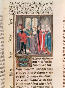 女士149 t.3 fol.88 Philippe Auguste（1165-1223）法国国王和Bainouin伯爵女儿Hainault的Isabelle婚姻 作者 French School