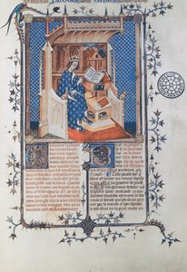 Ms 24287 fol. 2r 法国国王查理五世，智者，出自John of Salisbury, Polycraticus, Denis Foulechatis翻译，约1372年（牛皮纸）。 作者 法语学校