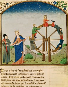 女士3045 fol.22v波伊提乌与命运之轮，从哲学的慰藉，由吉恩·默恩翻译 作者 法语学校