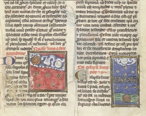 Ms 320 Fol.197r 月食和行星运动，来自 Thomas van Cantimpre (1201-72) 的“De Natura rerum”（牛皮纸） 作者 法语学校