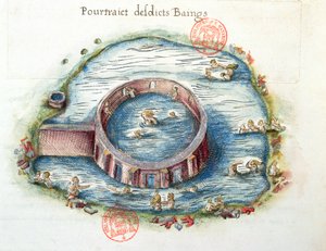 3242年Bourbon-Lancy浴室，来自Generale Description du Bourbonnais的插图，由Nicolas de Nicolay撰写，1569年（纸上写着） 作者 法语学校