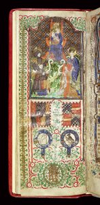 40-1950号女士，f.7v：约翰·塔尔博特（John Talbot）的一本小时书的奉献页面，c.1424 作者 法语学校