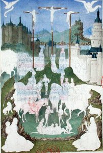 473号作品《十字架或各各他》，未完成的微型画，出自《法兰西夏尔的故事》，约1466-69（纸上水粉画）。 作者 法语学校