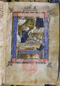 753 Fol.9 Monk女士在他的床上写作，来自Guillaume de Tournai的Flores Bernardi 作者 法语学校
