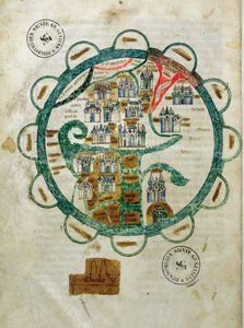 Ms 782 fol.16v。地球形式的世界地图，微型从Grandes Chroniques de Philippe le Hardi