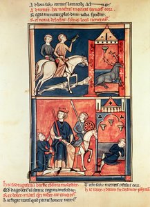 1098年女士一个雄鹿狩猎和一个国王，可能是Dagobert I（632-39）在他的宝座上，来自圣丹尼斯的生命和奇迹 作者 法语学校