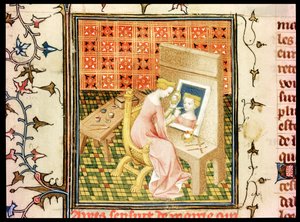 Fr 124220女士fol.101v St.玛西娅（d.632）绘画自画像，来自Claris Mulieribus，来自Giovanni Boccaccio（1313-75） 作者 法语学校