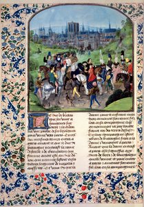 Fr 2645 fol.321v来自Froissarts Chronicle的Anjou年轻路易二世进入巴黎 作者 法语学校