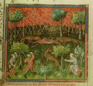 616号女士，第11段，狼在网上的帮助下，来自Livre de la Chasse的Gaston Phebus de Foix（1331-91） 作者 法语学校