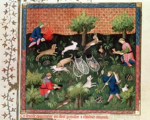 女士616 Fr.92狩猎野兔，来自Livre de la Chasse的Gaston Phebus de Foix（1331-91），15世纪末 作者 法语学校