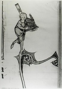 女士Fr 95 fol.273音乐家演奏便携式器官，来自Merlin的历史，c.1280-90 作者 法语学校