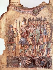 来自La Vie de Saint Aubin dAngers的十字军东征中的Lat 1390 fol.7v Foot Soldiers女士 作者 法语学校