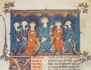 法国的Lat 8504 f.1v菲利普四世（1268-1314）和他的四个孩子以及Valois的兄弟查尔斯 作者 法语学校