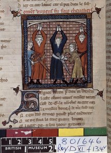 罗伊 20 D XI 号女士 fol.134v 《维维安和其他人宣誓》，选自《纪尧姆-德奥朗日香颂》（牛皮纸） 作者 法语学校